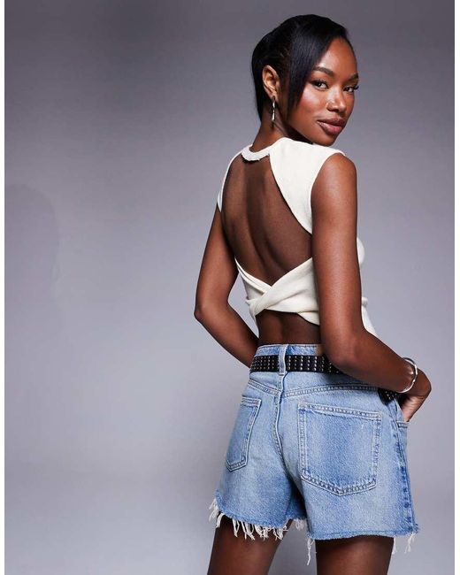 Princess Polly Gray Ribbed Open Twist Back Cropped Top