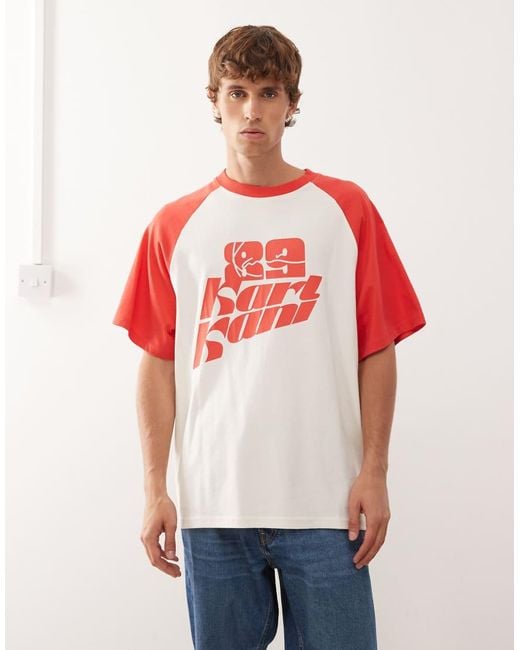 Camiseta Blanca Y Roja Extragrande Con Mangas Raglán Y Estampado En El Pecho De Karlkani de hombre de color Red