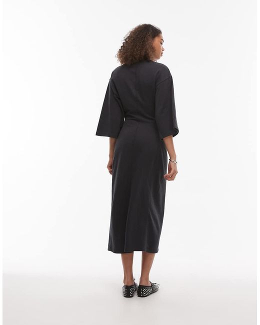 & Other Stories Jersey Midi Jurk Met Wijde Mouwen En Split Aan De Voorkant in het White