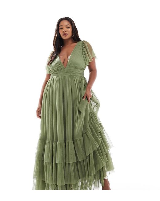 Lace & Beads Plus Green Bridesmaid Madison Maxi Dress