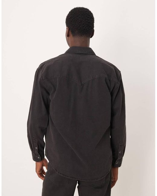 Abercrombie & Fitch Black Relaxed Denim Western Overshirt for men