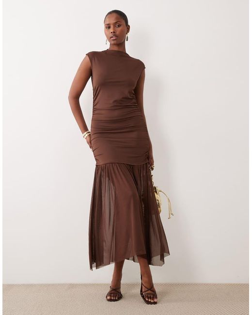Vila Brown High Neck Slinky Maxi Dress