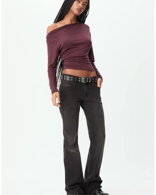 Stradivarius Red Asymmetrical Neckline Top