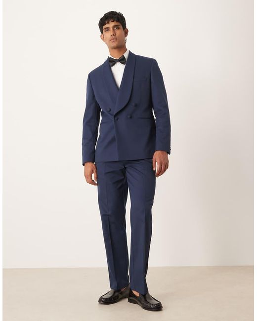 ASOS Blue Double Breasted Regular Tuxedo Jacket for men