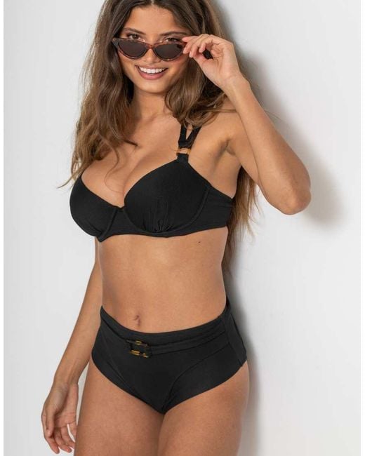 Pour Moi Black Hawaii Textured Double Strap Underwired Padded Halter Bikini Top