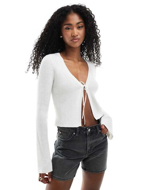Monki White Lightweight Cardigan With Front Tie