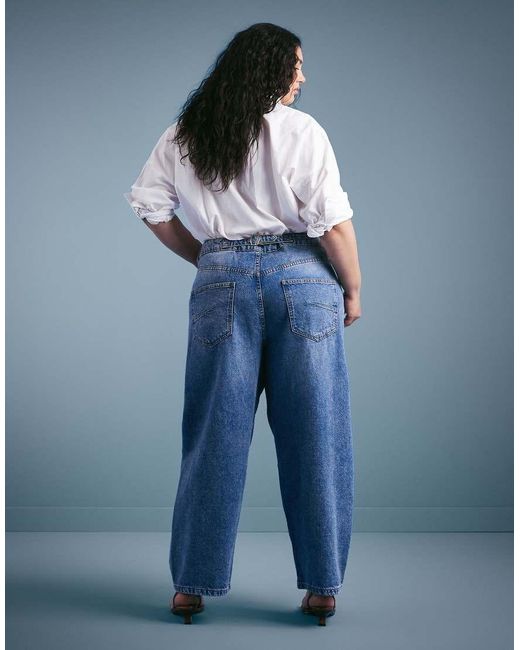 ASOS Blue Asos Design Curve Ankle Grazer Barrel Jeans With Cinch Waist