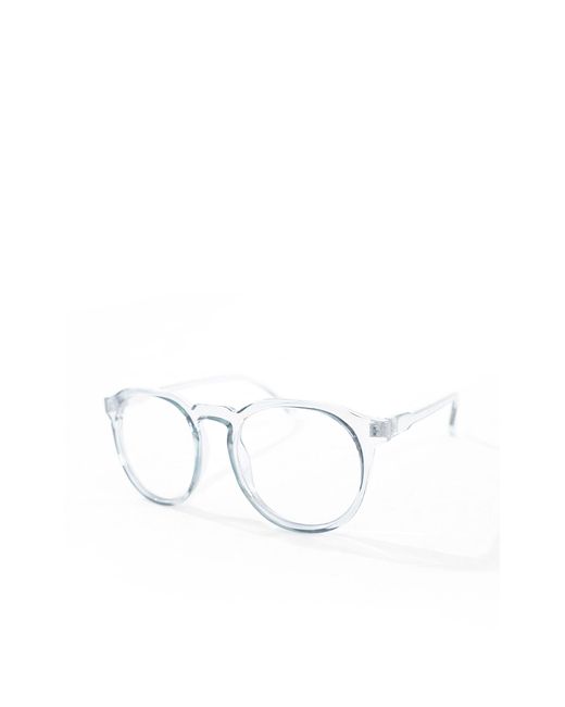 ASOS Brown Fine Frame Round Blue Light Lens Clear Glasses