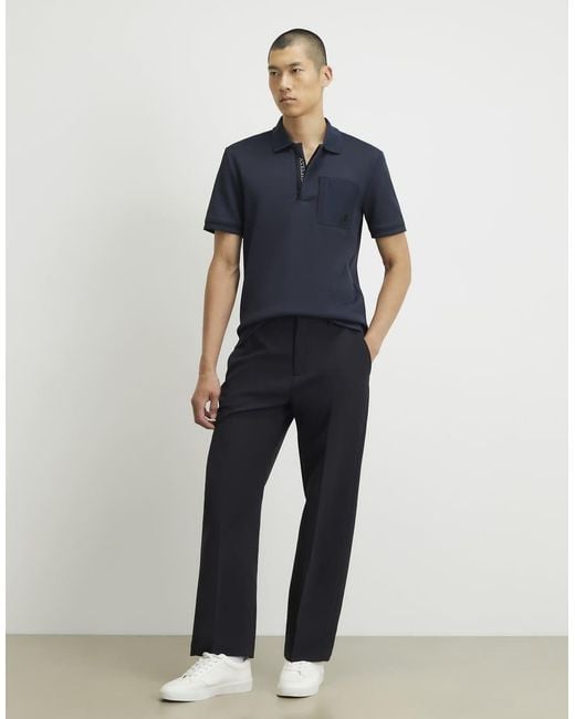 River Island Blue Slim Fit Nylon Pocket Polo Shirt for men