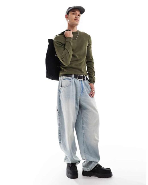 Collusion Green Soft Knitted Crew Neck Jumper for men