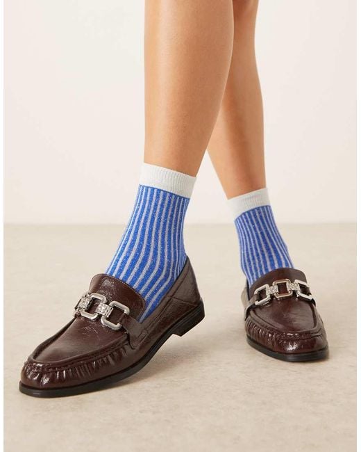 Calcetines Azules Y Blancos A Rayas Con Acabado Brillante De Accessorize de color Blue