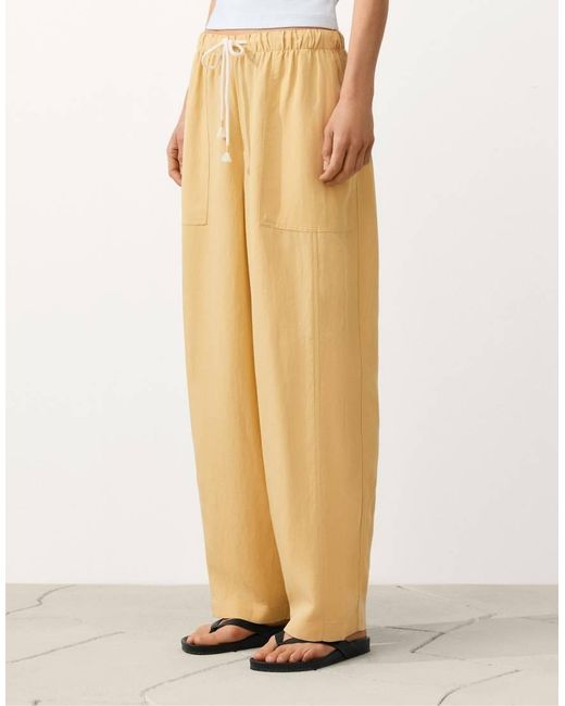 Oysho Blue Lyocell Blend And 24% Linen Straight Trousers