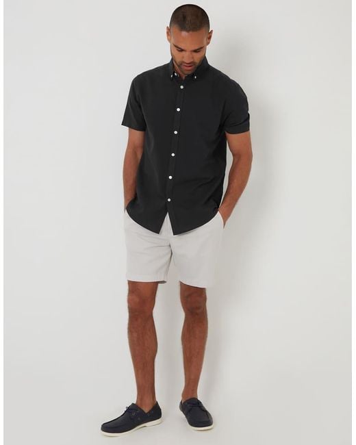 Threadbare Black Oxford Cotton Short Sleeve Shirt for men