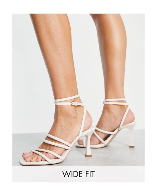 Stradivarius White Wide Fit Strappy Heeled Sandals With Squared Toe