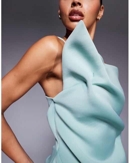 ASOS Blue – schulterfreies, drapiertes minikleid aus neoprenartigem stoff