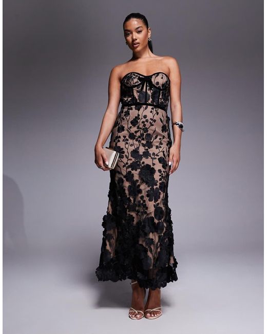 Jarlo Black Lace Corset Midaxi Dress