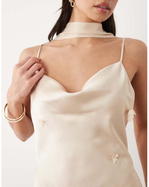 Gina Tricot White 3d Floral Cowl Neck Sheer Maxi Dress