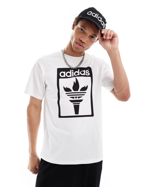 Adidas Originals White Olympics Torch Graphic T-shirt for men