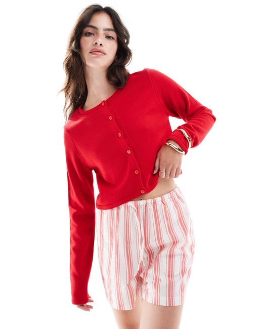 ASOS Red Knitted Crew Neck Cropped Cardigan