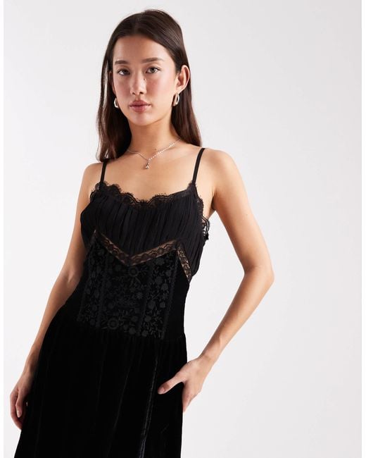 Miss Selfridge White Velvet And Lace Cami Maxi Dress