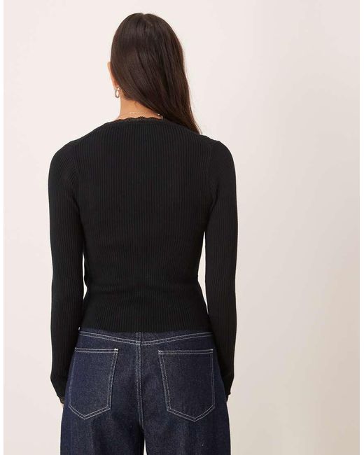 Abercrombie & Fitch Black Ribbed Cardigan With Lace Trim
