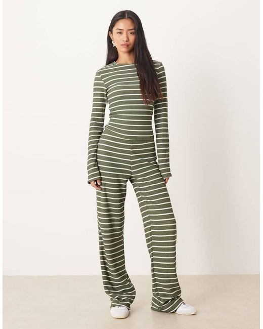 ASOS Green Rib Long Sleeve Shrunken Tee Co-ord