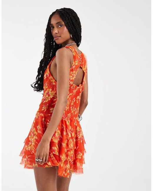 Free People Red Raven Printed Mini Dress
