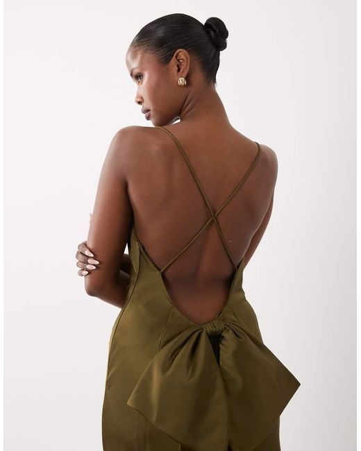 ASOS Green Satin Cami Maxi Dress With Bow Back