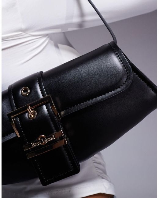 River Island Gray Buckle Front Shoulder Bag