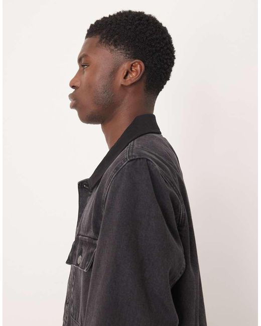 Mango Black Cotton Barn Jacket for men