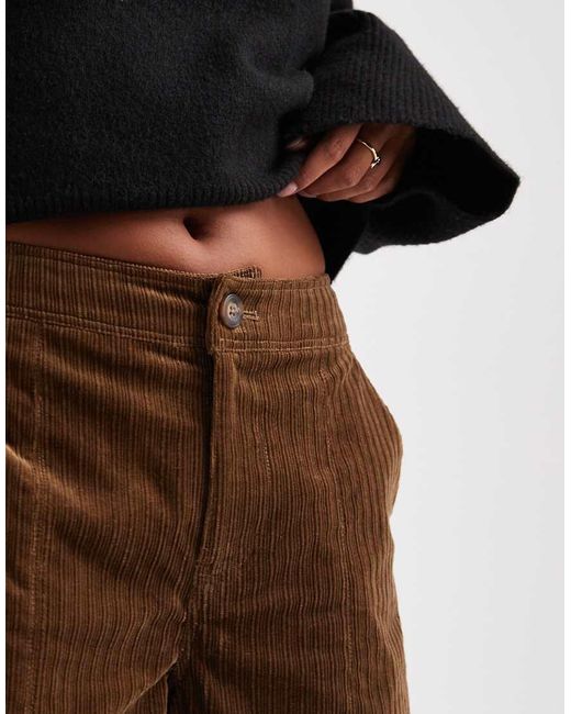 ASOS Brown Asos Design Petite Cord Wide Leg Ankle Grazer Trousers