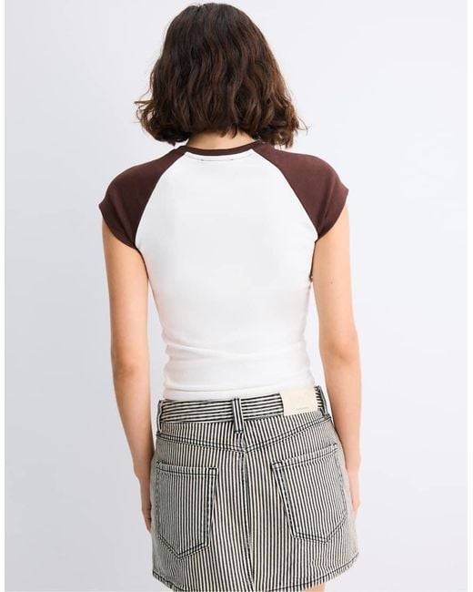 Stradivarius White D62 Straight Striped Skort