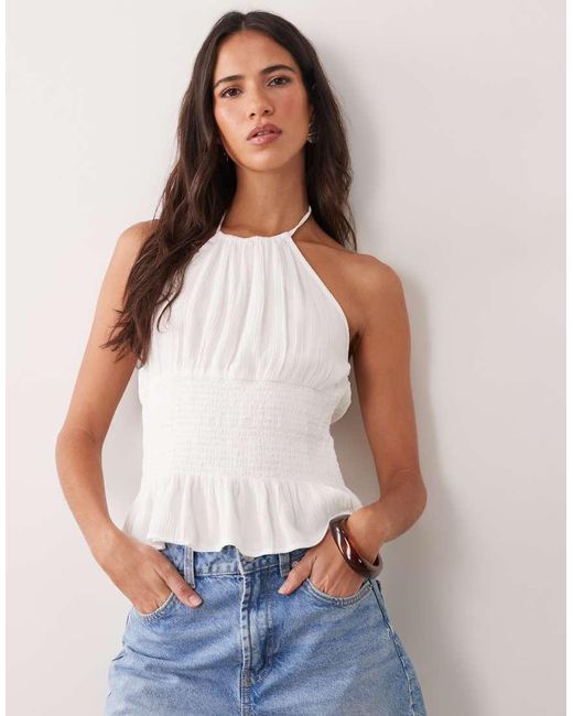 Mango White Teen Textured Halterneck Top