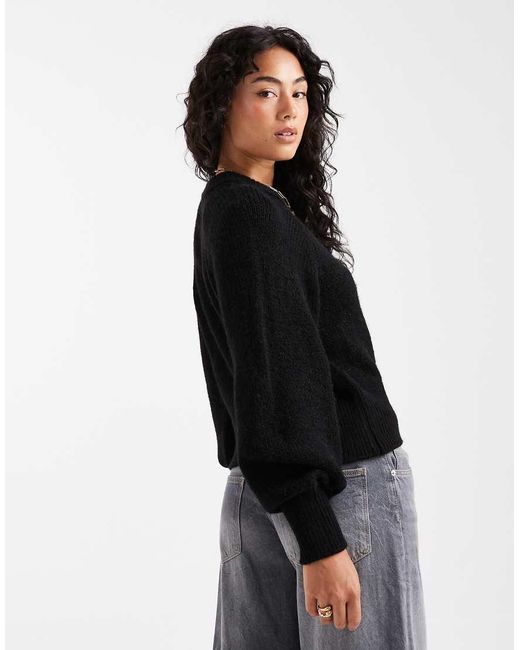 ASOS White Blouson Sleeve Nipped Waist Jumper