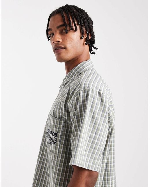 ASOS Gray Relaxed Checked Shirt With Chest Embroidery for men