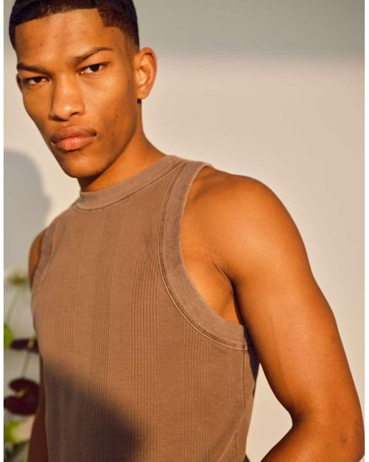 Topman Gray High Neck Stripe Rib Vest for men