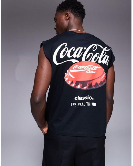 Canotta Squadrata Oversize Nera Con Stampe Coca-Cola di ASOS in Blue