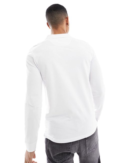 Farah White Blanes Long Sleeve Polo Shirt for men
