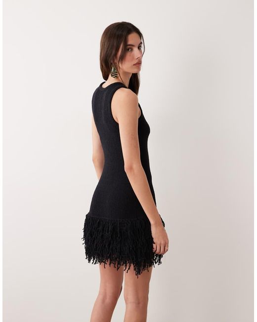 ASOS Natural Slub Fringed Mini Dress