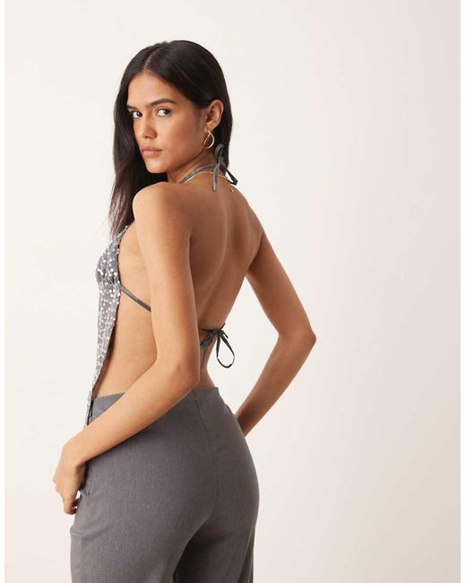 Motel Gray Rafina Chiffon Sequin Halter Top