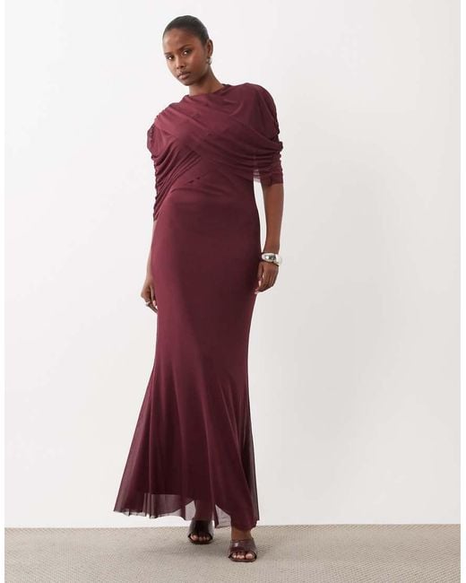 Y.A.S Purple Draping Cape Detail Maxi Dress