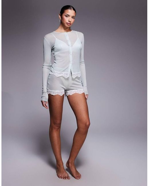 ASOS Gray Honey Semi-sheer Nightwear Shorts With Lace Trim