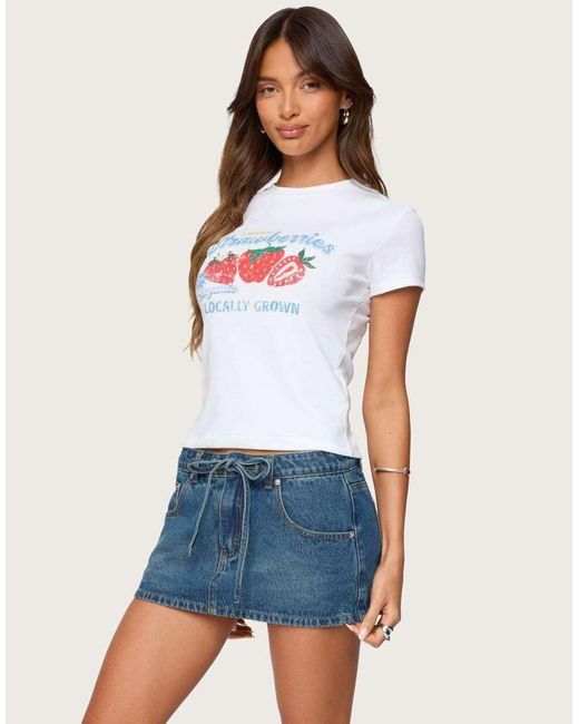 Edikted Blue Fresh Strawberries Graphic T Shirt