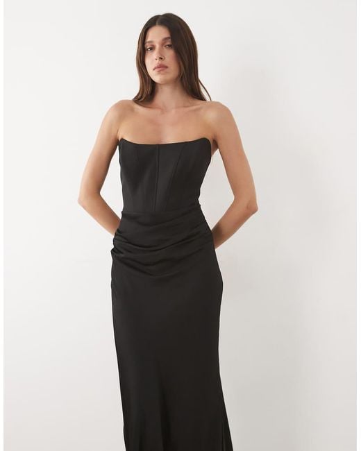 Forever New White Satin Corset Draped Detail Maxi Dress