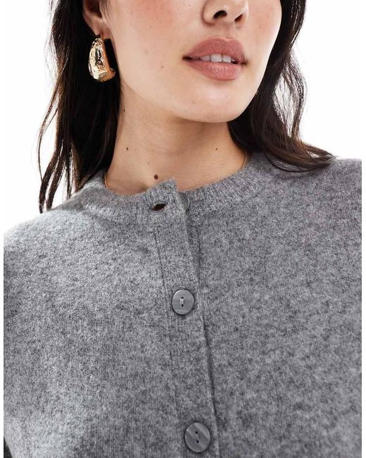 New Look Gray Crew Neck Button Down Cardigan