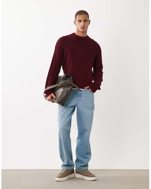 ASOS Red Oversized Knitted Ribbed Jumper for men