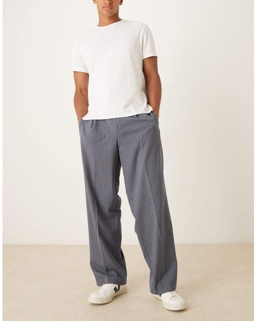 ASOS Blue Smart Wide Leg Flannel Trousers for men
