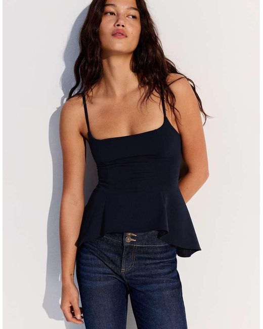 Bershka Blue Ruffle Strappy Top