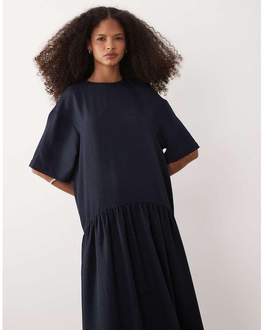 ASOS Black Dropped Waist T-shirt Midi Dress