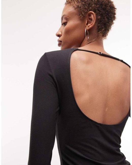 Weekday Black Open Back Long Sleeve Top